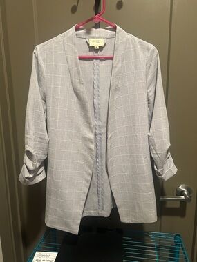 a new day Light Gray Windowpane Open Front Blazer